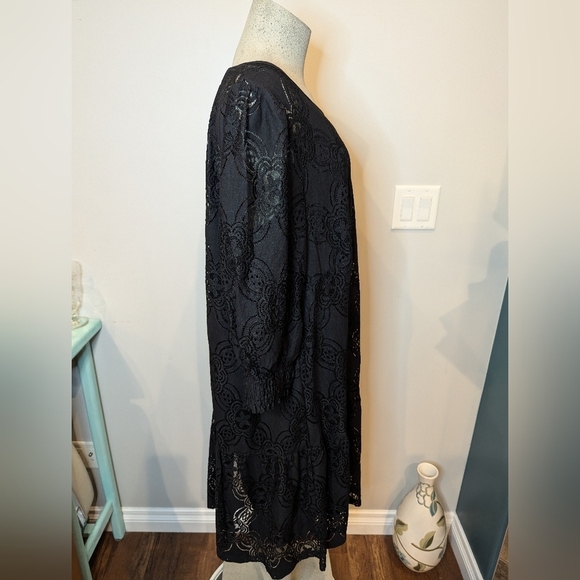 Black Lace Mini Dress 3/4:Sleeve size 24 EU 54 - Picture 11 of 17